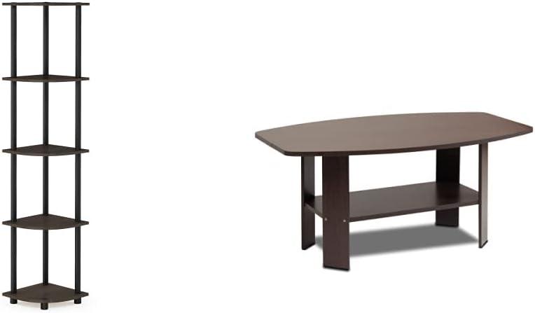 Furinno Turn-N-Tube 5 Tier Corner Display Rack Multipurpose Shelving Unit and Furinno Simple Design Coffee Table
