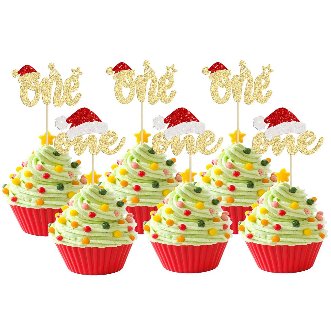 24Pcs Christmas Santa Baby CUpcake Toppers Glitter Christmas Babyshower Cake Decorations for Winter Christmas Birthday Babyshower Party Supplies