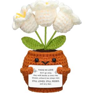 Janinka Sympathy Gift for Loss of Loved One Memorial Crochet Flower Remembrance Bereavement Decor Grief Support Gift for Grandpa Grandma Mom Dad Women Friends(White,Lily of The Valley)