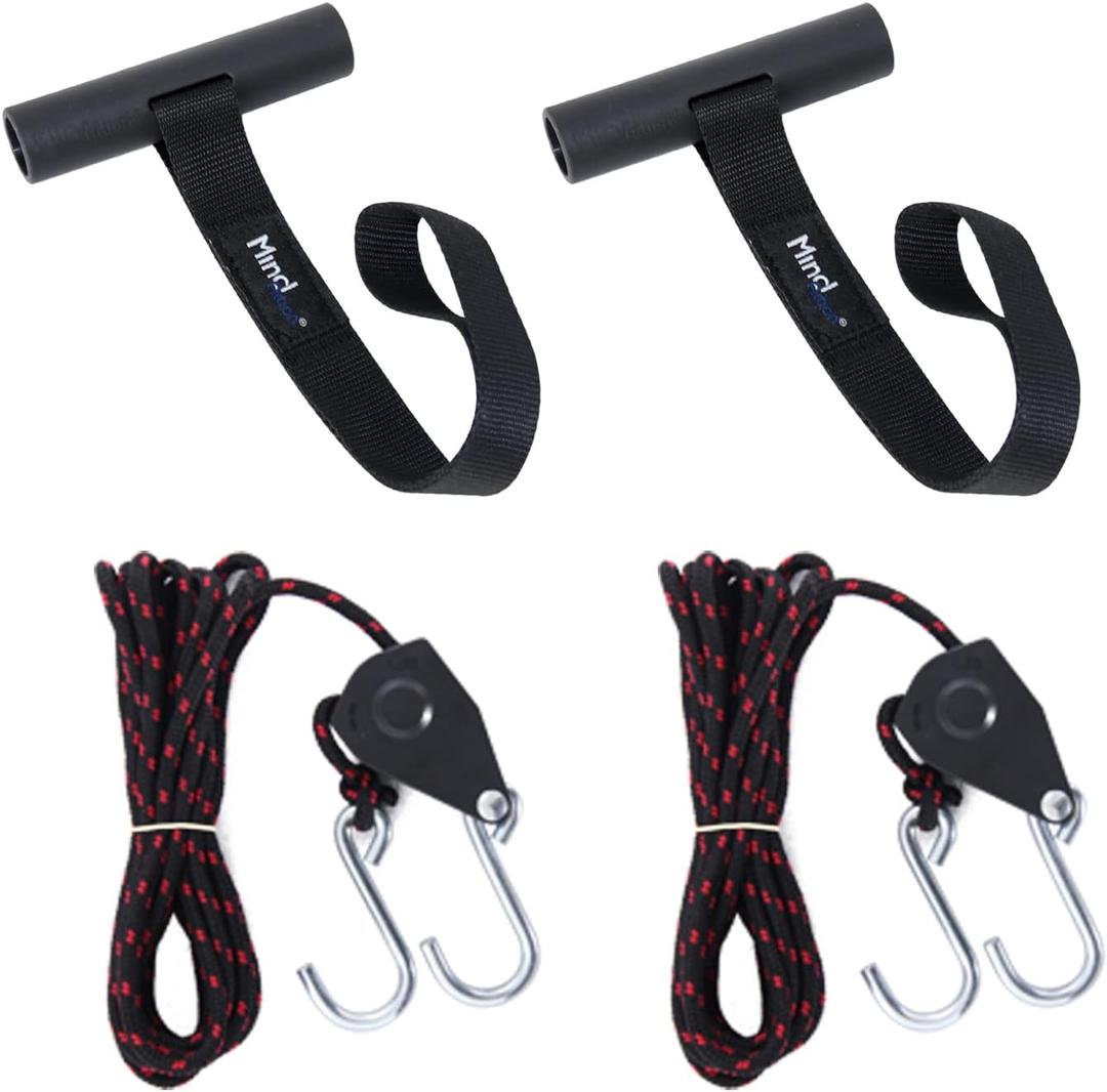 Mind and Action Kayak Tie Down Straps,Quick Hood Loops Trunk Anchor,Canoe Transport Accessories Secure Vehicle Lashing Point (2 Straps+2 Pulley Hooks)