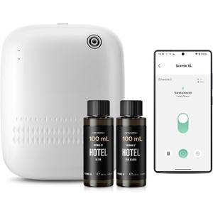 Smart Waterless Essential Oil Diffuser (400 mL Capacity) Hotel Scent Starter Kit with 200mL Fragrance Oil, Up to 2000 sq ft App Control Scent Air Machine with 12V1A Power Adapter, ANW Kit White
