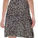 Women's Boho Summer Floral Short Sleeve Mini Dress Bow V Neck A Line Short Dresses (Black, L)