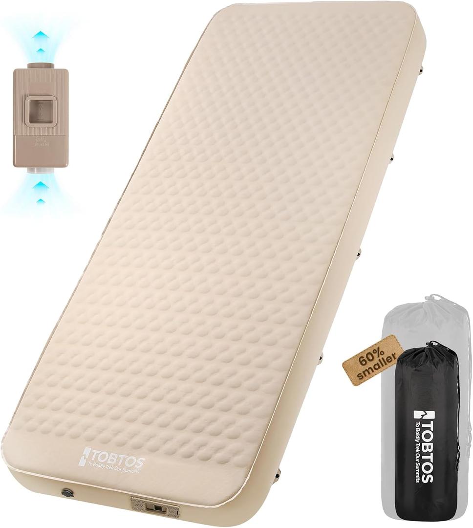 TOBTOS 4" Thick Self Inflating Sleeping Pad with Electric Pump, 60s Inflate Ultra-Compressible Compact Foam Camping Mattress, Insulated Sleeping Mat for Tent, Car, Camping