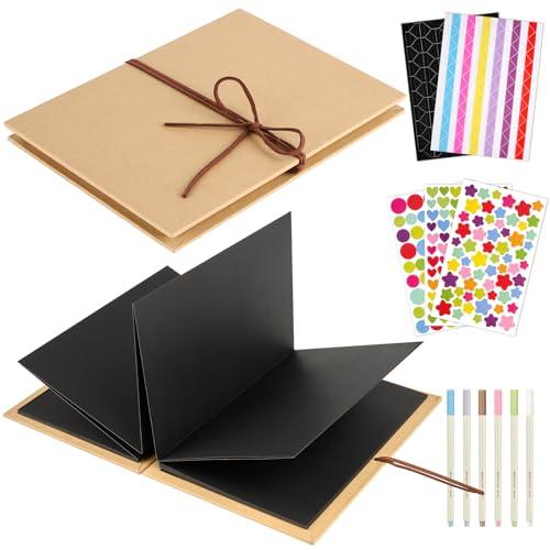 Mauproy 6 x 8 Inch Small Scrapbook Album with Black Pages, Stretchable Folding Photo Album with DIY Accessories Kit, Hardcover Memory Book Accordion Adventure Scrapbook