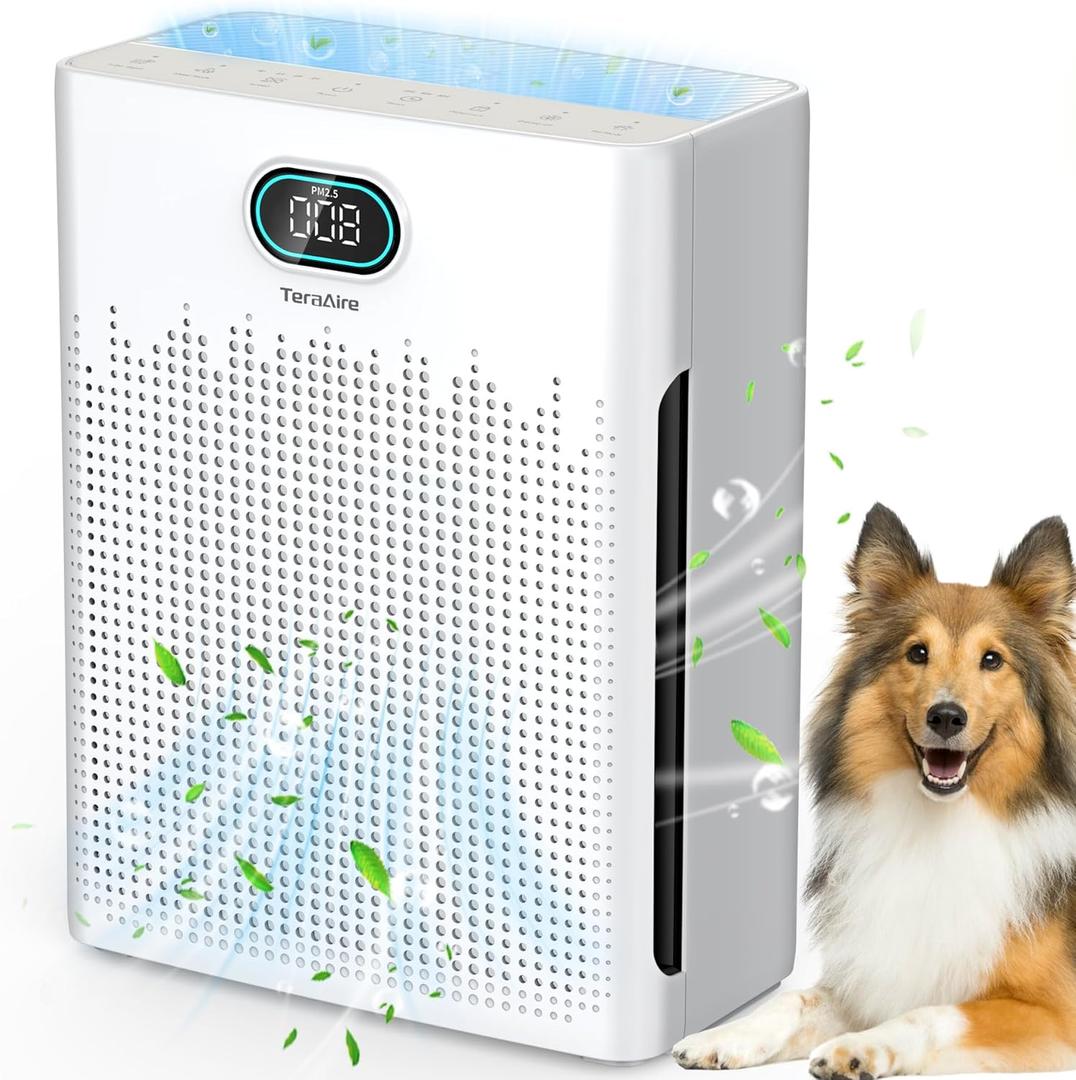 Air Purifiers for Home Cover Up to 2200 Ft, HEPA Air Purifier with Washable Pre-filter, Pet mode, PM 2.5 Air Quality Monitor Fragrance Sponge for Smoke, Odor, Dander, Pollen (White)