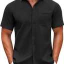 COOFANDY Mens Short Sleeve Casual Button Down Shirts Summer Untucked Dress Shirts with Pocket (Black, XXL)