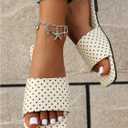 Verdusa Women's Polka Dots Square Toe Slip On Sandals Casual Summer Slides (White)