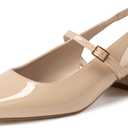 Athlefit Women's Closed Square Toe Mary Jane Heels Low Chunky Heel Slingback Dress Pumps Shoes for Work Wedding Party (9, Nude)