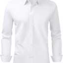 Alimens & Gentle Men's Dress Shirt Regular Fit Stretch Stain Shield Long Sleeve Solid Business Wedding Button Down Shirts (White, XXL)