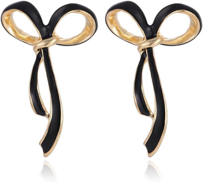 Gold/Black Bow Drop Earrings for Women Ribbon Earrings Bowknot Earrings