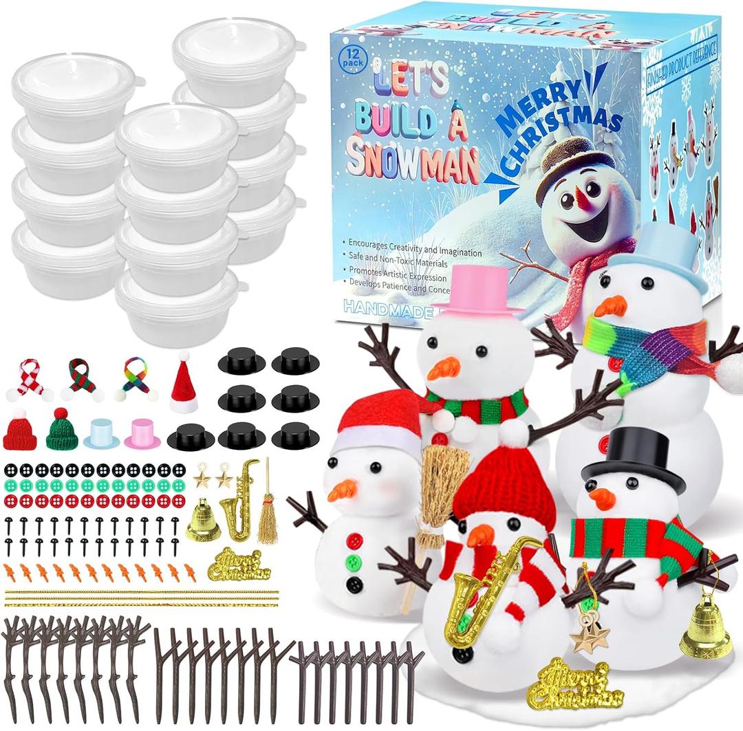 12 Pack Build a Snowman Kit, Winter DIY Crafts for Kids, Modeling Clay Snowman Craft Kit, Kids Snowman Activities & Craft Gifts (141pcs)