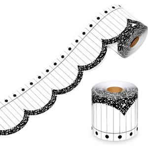 68.9 Feet Composition Notebook Bulletin Board Borders Black and White Scalloped Border Trims Back to School Classroom Borders Decoration for School Classroom Chalkboard Office Home