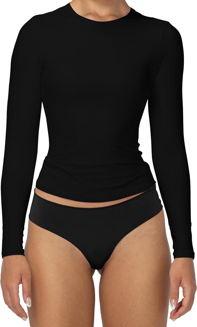 Sunzel Long Sleeve T Shirts for Women with Crew Neck, Double Lined Tops Slim Fit Basic Tee, Casual Undershirt Outfits (Small, Black)