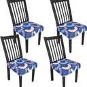 Stretch Dining Chair Seat Covers Set of 4,Dining Chair Slipcovers, Floral Printed Chair Covers,Soft Fabric Washable Upholstered Chair Seat Protector, No Rear Covers for Home Kitchen Dining Room (B-geometric Semicircles)