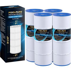 POOLPURE PLFPCC80 Pool Filter Replaces Pentair CCP320, Pleatco PCC80-PAK4, Ultral-A5, Unicel C-7470, R173573, Filbur FC-1976, 178580, 817-0081, Clean and Clear Plus 320, L x OD:20"x 7", 4X80 sq.ft.