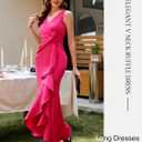 BeryLove Formal Wedding Guest Evening Midi Ruffle Dresses Prom Cocktail Party Mother of The Bride Dress (Pink, XXL)