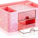 Pink Bling Desk Organizer with 2 Drawer, Sparkly Makeup Organizer for Vanity, Girly Desk Accessories, Rhinestone Pen Holder, Elevate Your Workspace with Pink Serenity (Diamond)