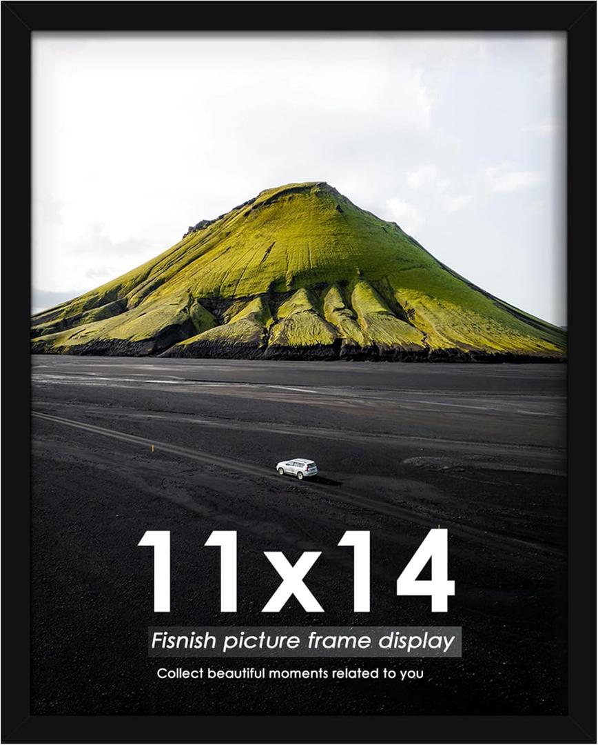 11x14 Picture Frame, for Tabletop Display, Horizontal or Vertical Wall Mounting, Black