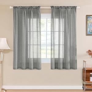 Turquoize Natural Linen Sheer Curtains Soft 63 inches Semi Sheer Curtain Panels for Bedroom Linen Window Curtain Energy Efficient Semi - Linen Curtains Window Treatments Drapes (2 Panels, Grey)