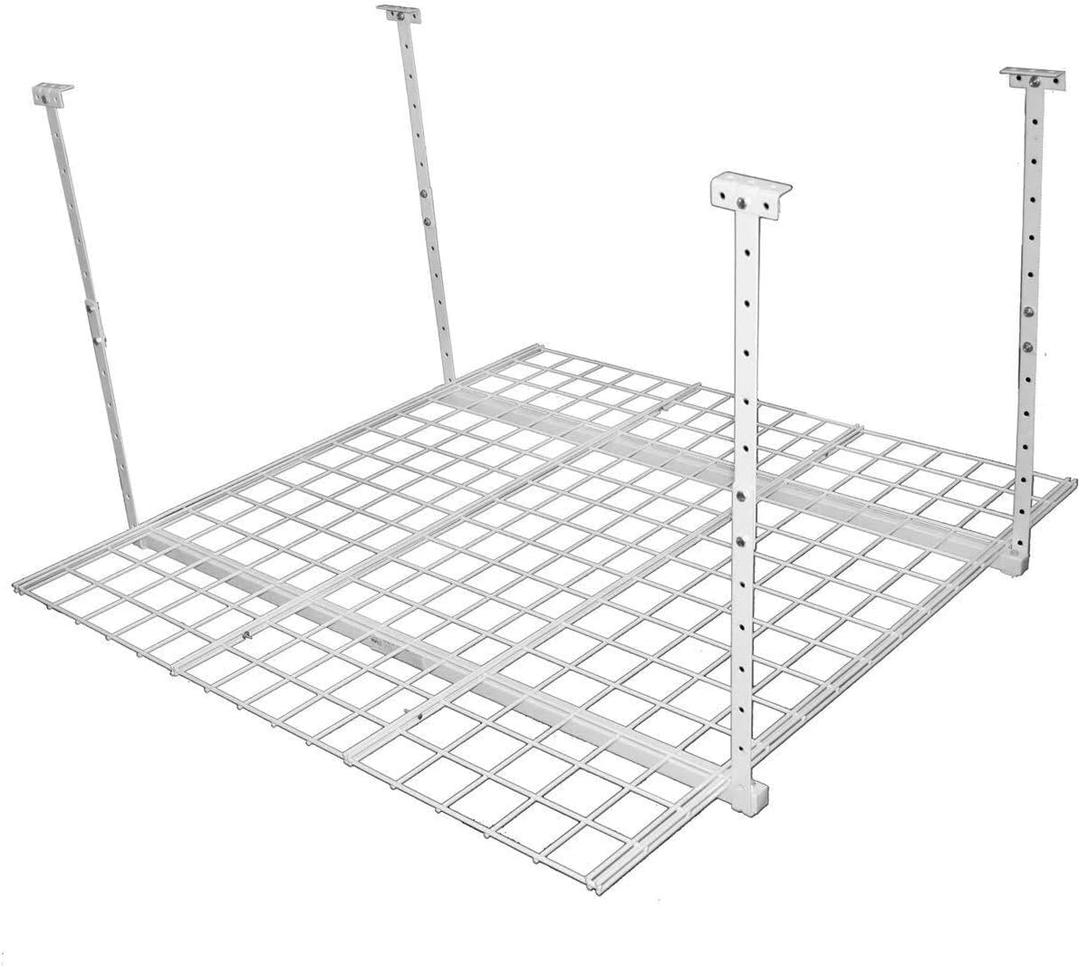 HyLoft Overhead adjustable Garage Storage Rack,Heavy Duty Steel Garage Storage System, 45-Inch x 45-Inch, White