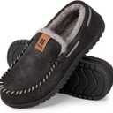 HomeTop Men's Suede Memory Foam Moccasin Slippers Soft Plush Warm Lining House Shoes (13, Black)