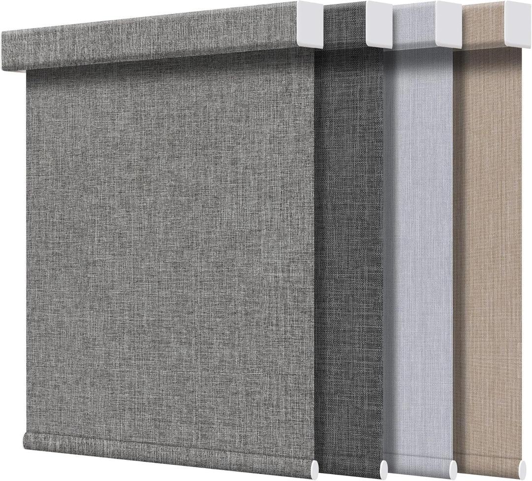 Grandekor Free-Stop Blackout Roller Shades for Windows,Hemp-Dark Gray 33"x72"|100% Blackout Blinds for Indoor, Textured Fabrics Cordless Blinds, UV Protection Shades for Home Office,Living Room