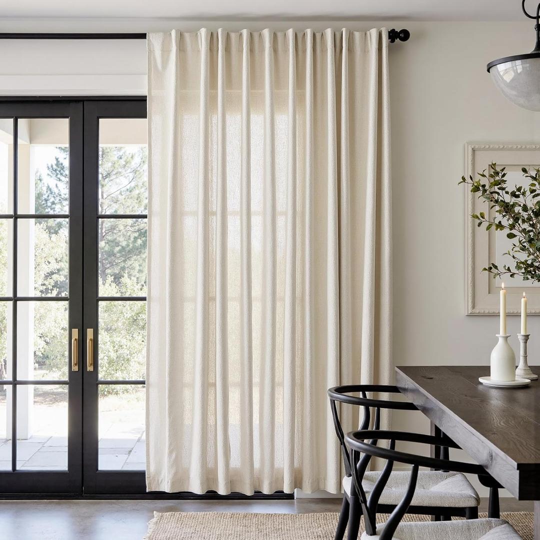 jinchan Linen Blend Beige Curtain for Living Room 84 Inch Length Extra Wide for Room Divider Curtain Rustic Farmhouse Rod Pocket Back Tab Light Filtering Bedroom Window Drape 1 Panel Ecru (100"W x 84"L (Pack of 1))