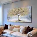 Belmrxne Tree Wall Art White and Gold Wall Decor for Living Room Aesthetic Canvas Painting Modern Wall Prints Dining Room Bedroom Artwork 24x48 Inches