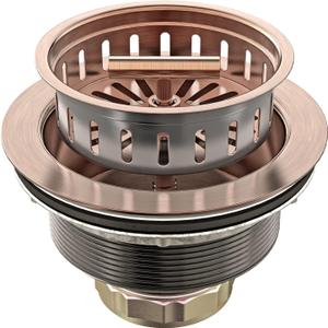 BOTEMY B9171 Copper Kitchen Sink Drain Kit 3 1/2 Sink Strainer for Kitchen Sink with Stainless Steel Strainer Stopper Drain Assembly Basket Strainer Fit Standard Sink Drain Hole(Antique Copper)