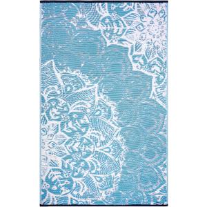 Outdoor Rug - Waterproof, Reversible, Crease Free, Fade Resistant, Easy to Clean - Recycled Plastic Straw Medium Area Rugs for Patio, Porch, Deck, Pool Side, Balcony - Deniz Teal 3X5 ft