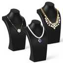 SHENLIU 2 Pcs Black PU Leather Necklace Display, Jewelry Display for Selling and Shows, Necklace Easel Stand, Jewelry Bust Stand Necklaces Mannequin Holder (12.2 x 3.5 x 6.89 in)