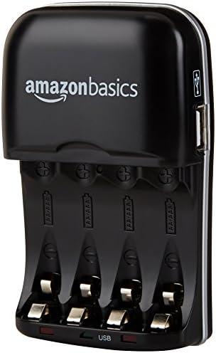Amazon Basics Rechargeable Battery Charger for AA & AAA Nickel-Metal Hydride (NiMH) Batteries with USB Charging Port, Black