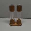 Wooden Salt and Pepper Grinder Set, Manual Premium Acrylic Salt and pepper Mills with Adjustable Ceramic Core and Wooden Stand, 8-Inch Refillable Giftable Shakers (2 Pieces with Tray)