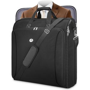 MATEIN Garment Bags for Travel, Large Double Layer Suit Bag Up to 6 Suits with Shoulder Strap, Foldable Carry On Garment Luggage for Hanging Clothes, Convertible Business Suitcase for Men Women, Black