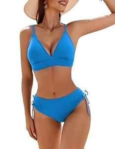 AI'MAGE Bikini Set for Women Triangle Floral Print Bikini Set Two Piece Swimsuit V Neck Bathing Suits (X-Large, Black Leaf Print)