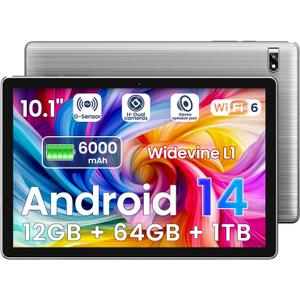 Tablet 10.1 Inch Android 14 Tablet Octa-Core, 12GB RAM+64GB ROM 1TB Expand, 2+8MP Camera, BT5, Tablets PC 2.4/5G WiFi 6,1080 IPS FHD Screen, Tablets Android Gifts for Men Women