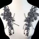 PEARLY JUN 1 Pair Rhinestone Beaded Applique Patches Black Iron on Handcrafted Hot Fix Clothing Diamond DIY for Evening Dresses Bridal Gowns Dance Costumes Embellishments