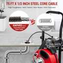 GarveeTech Auto Feed 75 ft x 1/2 in Drain Cleaner Machine with 250W Motor, Portable Sewer Snake Auger with 8 Cutters & Air-activated Foot Switch, Fits 1 in to 4 in Pipes, Black & Red
