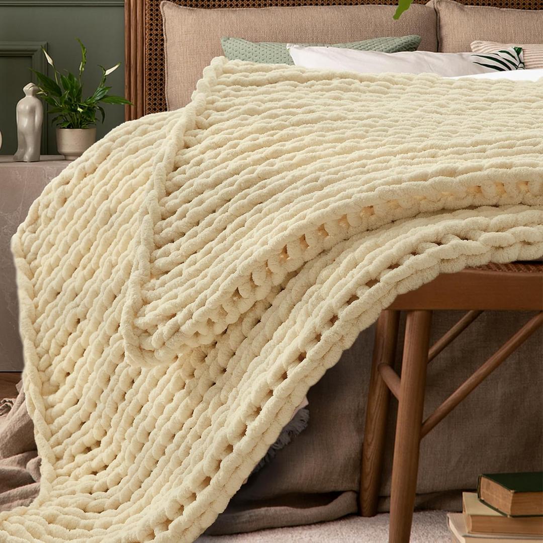 Oatmeal Throw Blanket, 30" x 40" Chunky Knit Blanket, Handmade Warm & Soft Chenille Throw Blanket, Washable Decorative Knit Blanket with Jumbo Chenille Yarn for Couch Bed Sofa Oatmeal Throw Blanket, 30" x 40" Chunky Knit Blanket, Handmade Warm & Soft Chenille Throw Blanket, Washable Decorative Knit Blanket with Jumbo Chenille Yarn for Couch Bed Sofa