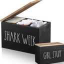 Tampons Holder for Bathroom, Pad and Tampon Organizer with Tray Lid, Wooden Feminine Product Shark Week Tampon Storage Organizer, Bathroom Accessories Small Storage Box - Black