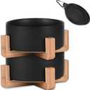 Ceramic Black Cat Dog Bowl Set with Stand,Small Dog Bowls, Pet Food and Water Dish, Anti Slip Set of 2 Cat Bowl-Pet Food Dishes- Pet Bowls Small Size Pet (13.5OZ/5.1 in)