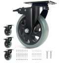 5 Inch Caster Wheels, Casters Set of 4 Heavy Duty, BZOLIHEU Locking Casters, Silent Top Plate Swivel Caster with Brake, Grey Polyurethane Castor Wheels for Furniture and Workbench Cart