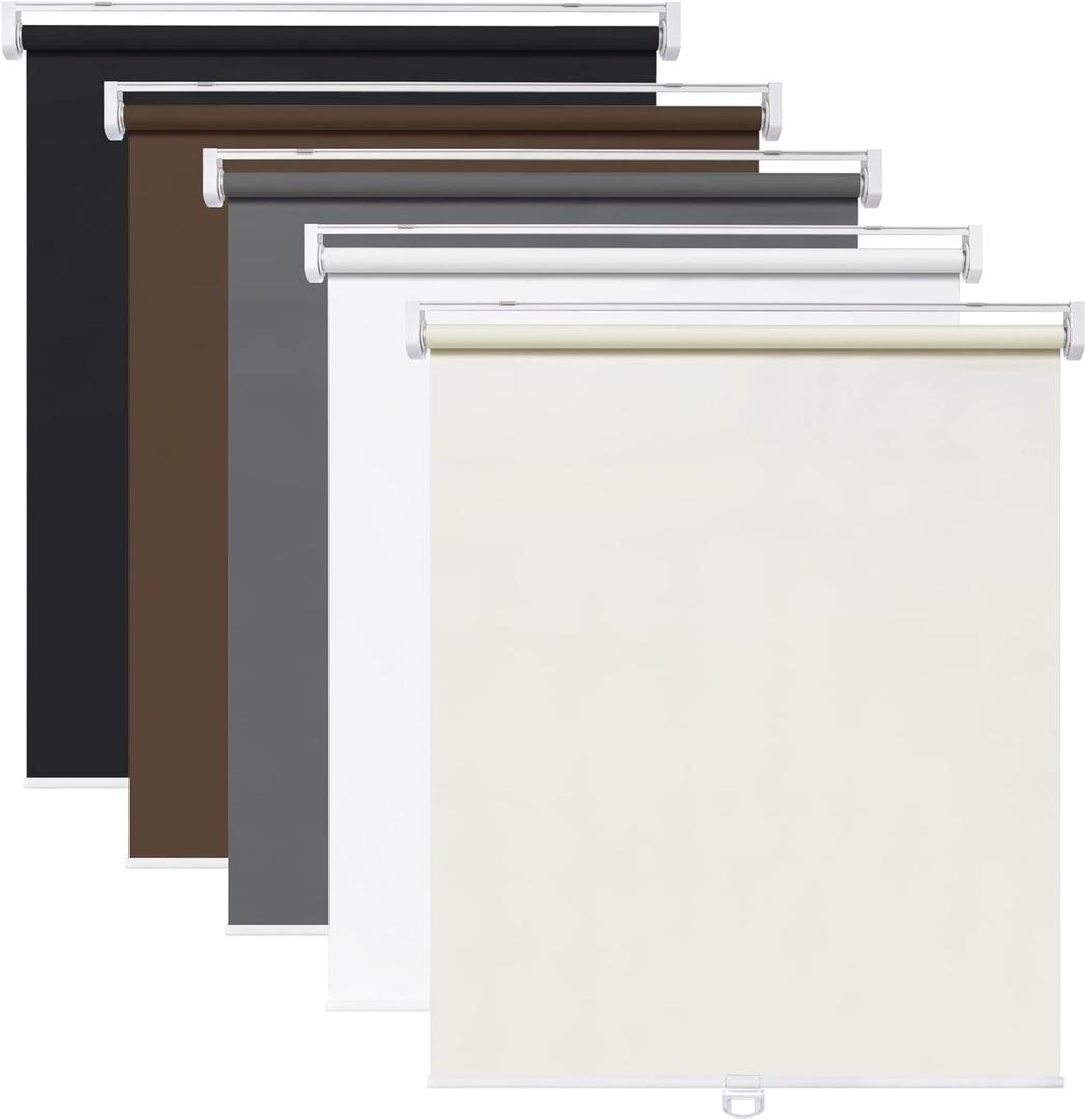 LazBlinds No Tools No Drill Cordless Roller Shades, 100% Blackout Roller Blinds for Windows, Thermal Insulated UV Protection Waterproof Roll Up Window Blinds and Shades, 22'' W x 72'' H, Cream