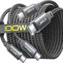 JSAUX 100W USB C to USB C Cable [2-Pack 10FT], Type C Fast Charging Cord for Samsung S26, iPhone 17e/iPhone 17/iPhone Air/iPhone 17 Pro Max, iPhone 16/15 Series, Galaxy S/Note, MacBook, iPad - Grey