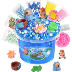 Capybara Slime Kit 10oz, Big Clear Slime for Kids 8-12 with 8 Packs Add-ins (Including Clay), Soft and Non-Sticky Kids Slime Toys, ASMR, Perfect Birthday for Boys Girls