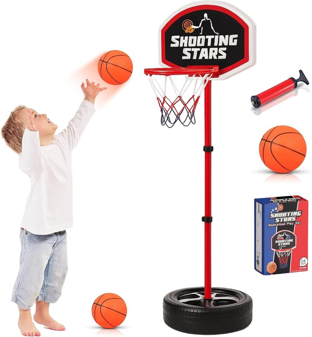 Toddler Basketball Hoop Indoor - Basketball Hoop Toddler, Adjustable Indoor & Outdoor Mini Court - Christmas & Birthday Gift for Ages 4-8 Includes Basketball Goal, Stand and Balls