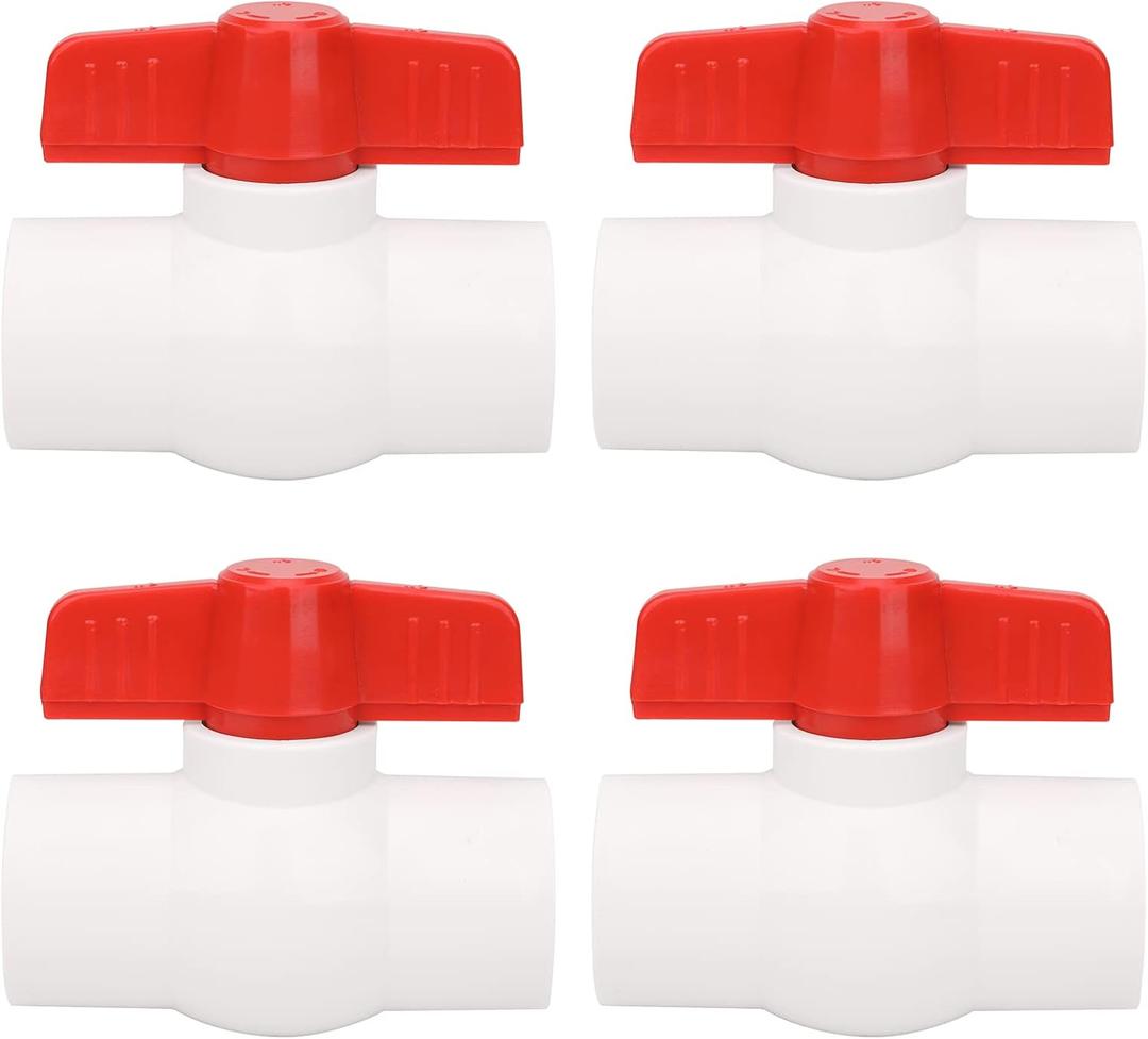 4Pcs 1" PVC Ball Valve Water Pipe Shut-off Valve Socket with Red T-Handle for Cold Water Supply lines, Irrigation Pipe fitting System(Socket x Socket), Schedule 40