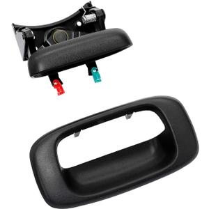 Gledewen Tailgate Handle Latch and Bezel Trim with Rod Clips | for 1999-2007 Chevy Silverado GMC Sierra 1500 2500 3500 | Replaces# 15997911, 15228539, 15228541, 15228540 (Black)