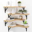 Corner Floating Shelves Wall Mounted Set of 4, Rustic Wood Storage Display Wall Shelves for Home Decor, Bathroom, Kitchen, Bedroom, Living Room, Office (Natural)