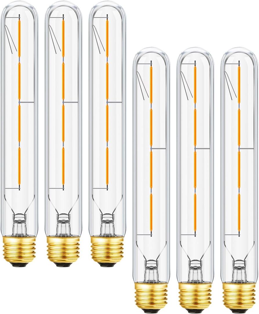 T10 Led Bulbs,E26 Dimmable Tubular Bulb 4W Equal 40 Watt,Long Led Light Bulb 8.9Inches,2700K Warm White,Edison Style Vintage Tube Bulb,6-Pack.